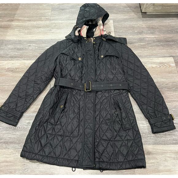 Burberry London Finsbridge Black Belted Quilted Jacket Size Medium - Picture 2 of 8